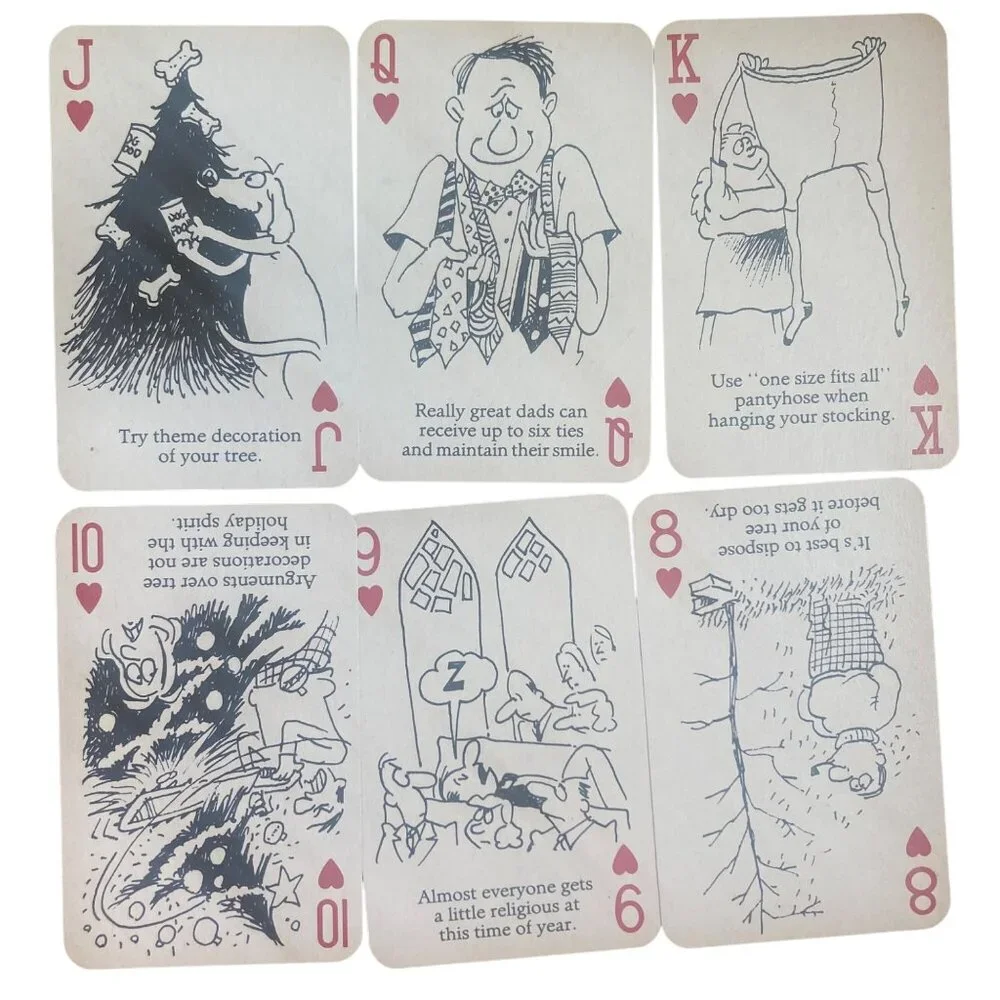 Vintage Christmas Theme Playing Cards 2 Decks Humorous Cartoon Santa Plastic Box